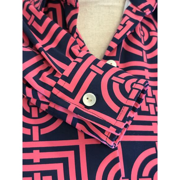 MELLY M Blouse Pink Blue Button Down Top Golf Chic Athletic Designer | SMALL - Picture 6 of 7